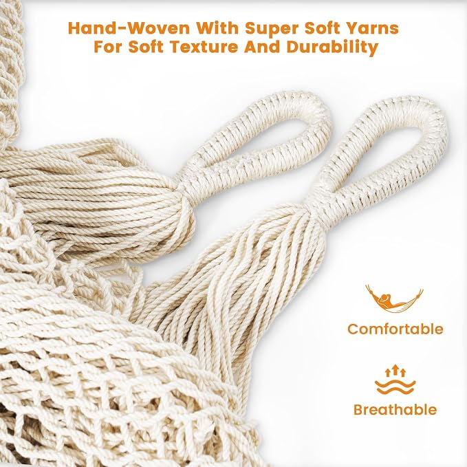 Lazy Daze Hammocks Handwoven Mayan Hammock with Heavy Duty Steel Stand, 10.5 FT Soft Rope Double Hammock for Patio Outside, 550 lbs Weight Capacity, Natural