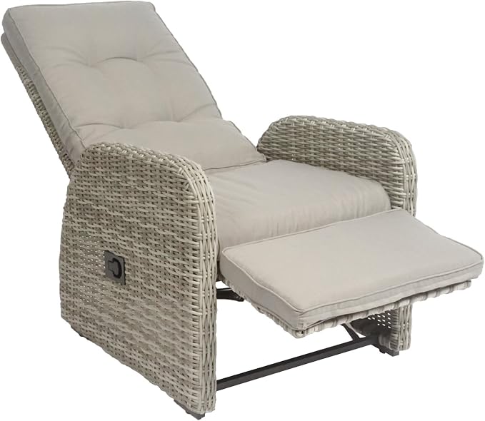 Elle Decor Vallauris Patio Outdoor Furniture Collection, Premium All Weather Wicker, 3 Piece Reclining Set, Gray