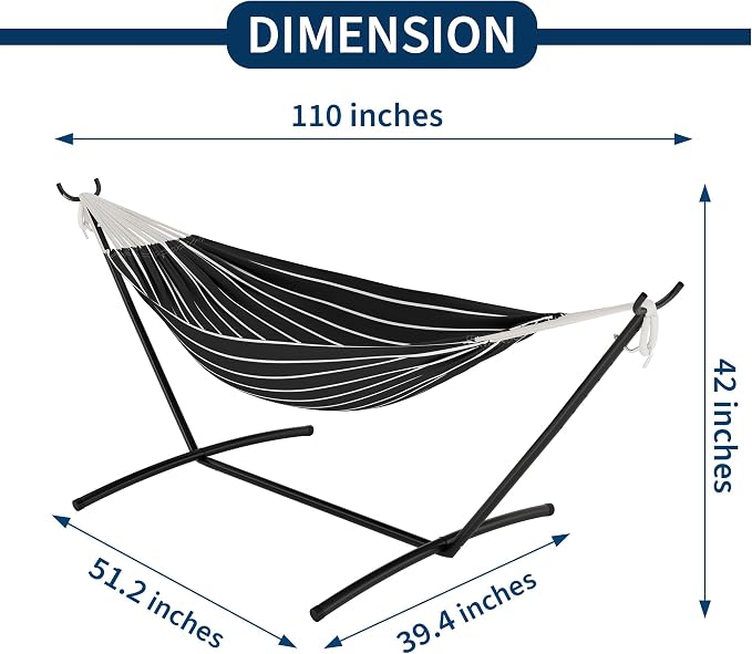 Heavy Duty Double Cotton Hammock with Stand, 450lbs Capacity Portable Hammock with Carry Bag, Vibrant Tropical Style for Indoor Outdoor Patio Backyard Camping