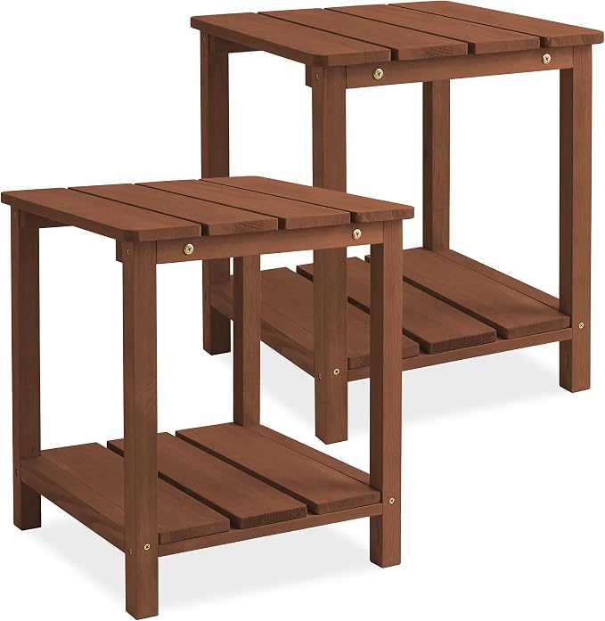 Casafield Adirondack Side Table, Set of 2 Cedar Wood Outdoor End Table with Shelf for Patio, Deck, Lawn and Garden - Espresso