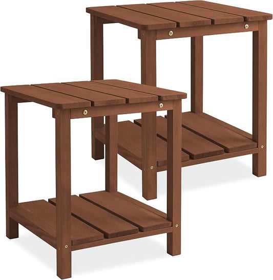 Casafield Adirondack Side Table, Set of 2 Cedar Wood Outdoor End Table with Shelf for Patio, Deck, Lawn and Garden - Espresso