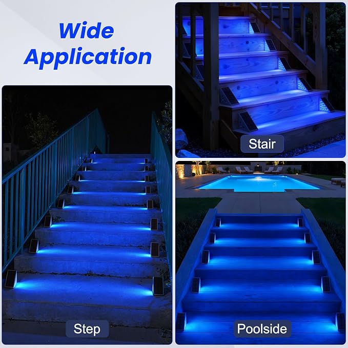 Solar Step Lights,8 Pack Blue LED Outdoor Step Lights, Stair Lights Outdoor for Patio, Fence, Yard, Walkway, Solar Powered Auto On/Off, IP67 Waterproof, Easy Install