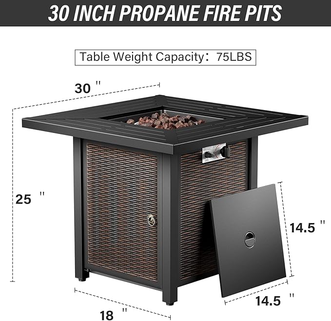 Belord 5 Piece Patio Furniture Set with 50000 BTU Propane Fire Pit Table, All-Weather Patio Rocking Chairs, Loveseat Glider and Side Table for Outdoor Conversation Deck Backyard Poolside