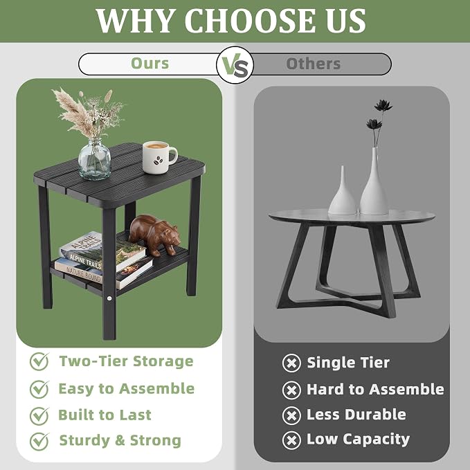 EFU Outdoor Side Table, 2-Tier Small Outdoor Table for Patio, Side Tables for Outside or Indoor, for Pool, Porch, Weather Resistant Easy Maintenance
