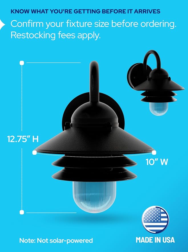 Nautical Outdoor Sconce Wall Mounted Light - Rust & Waterproof Non-Metallic Coastal Lantern - UL Listed Patio Deck Porch Front Door & Dock Lighting Fixture - USA Made, 13"x10", Matte Black | UL Listed Dock Light, Comes with Mounting Hardware, Salt Air ...