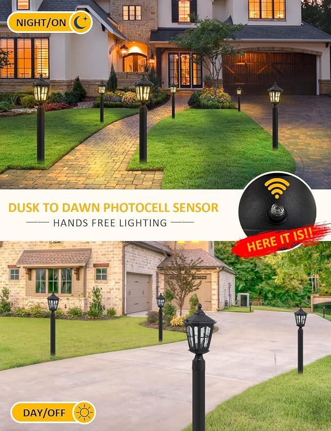 2 Pack Dusk to Dawn Post Light Outdoor, 17''H Outdoor Lamp Post Light with Pier Mount Adapter,Waterproof IP65 Classic Die Cast Aluminum with Water Ripple Glass, Matte Black