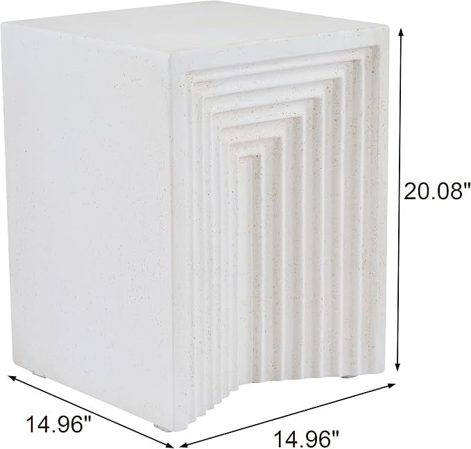 Christopher Knight Home Arcrest Outdoor Geometric Side Table, Lightweight Concrete End Table, Accent Table with Textured Cube Design, Decorative Small Coffee Desk for Living Room Patio Balcony, White