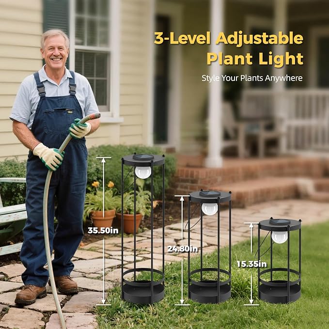 Outdoor Solar Floor Lamp with Plant Stand 2 in 1 Heavy-Duty Metal Flower Pot for Real/Fake Flowers, Adjustable Height, Waterproof Dusk to Dawn, Standing Light for Patio, Yard, Garden (35.5"H - 1Pack)