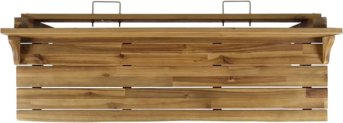 Merax Wall Mounted Balcony Table, Folding Outdoor Bar Table with Acacia Wood Top, Space Saving Railing Table for Patio, Small Balcony, Natural