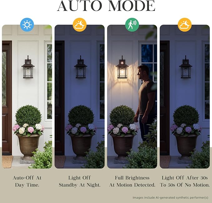 Emliviar Medium Large Motion Sensor Outside Lantern, Outdoor Wall Sconce Porch Light, 1-Light Wall Lamp with Water Ripple Glass, Oil Rubbed Bronze Finish, 2084B-M-SE ORB-SW