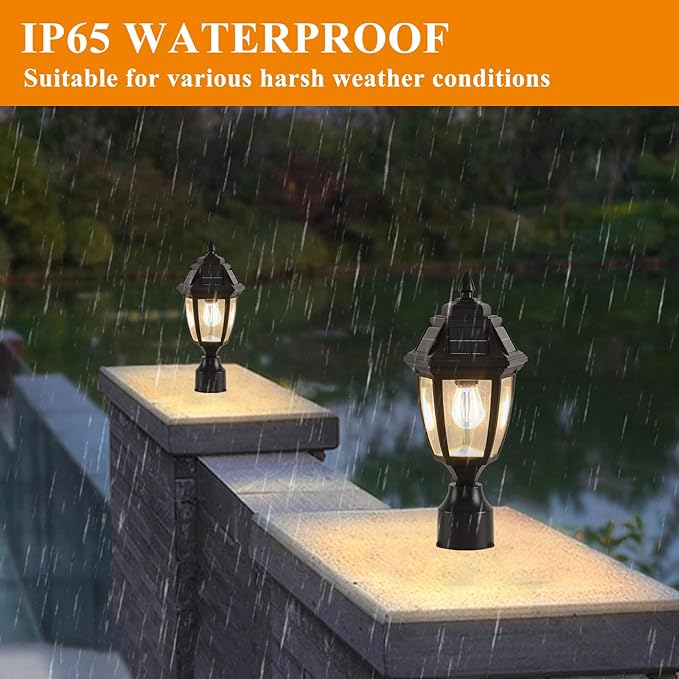 Solar Post Lights 2 Pack, Motion Sensor Solar Post Light without Base | Solar Post Lantern Without Pier Mount Base, Waterproof Solar Powered Post Light Fixture for Patio Yard Garden