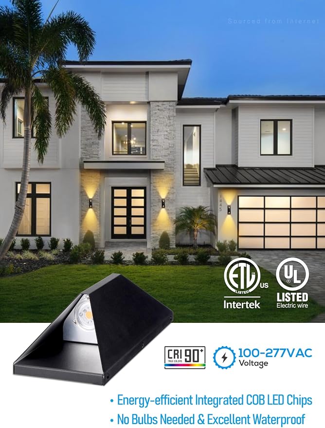 LEONLITE 2-Pack Dimmable LED Up Down Wall Light, 100-277V, CRI 90+, 3000K | 10%-100% Dimmable, IP65 Waterproof, 14 Inch Modern Porch Light, for Commercial Outdoor, Exterior Wall Sconce