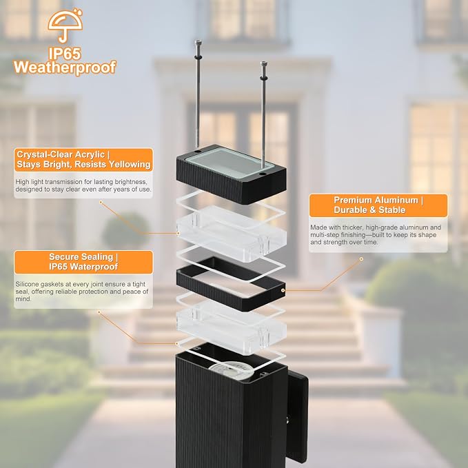 LMP LED Outdoor Wall Light, Aluminum IP65 Waterproof Porch Lights | Up and Down,3000K 5W G10 Bulbs Included,ETL Certified, Outside Wall Exterior Lighting Fixtures for House, Front Door, Garage