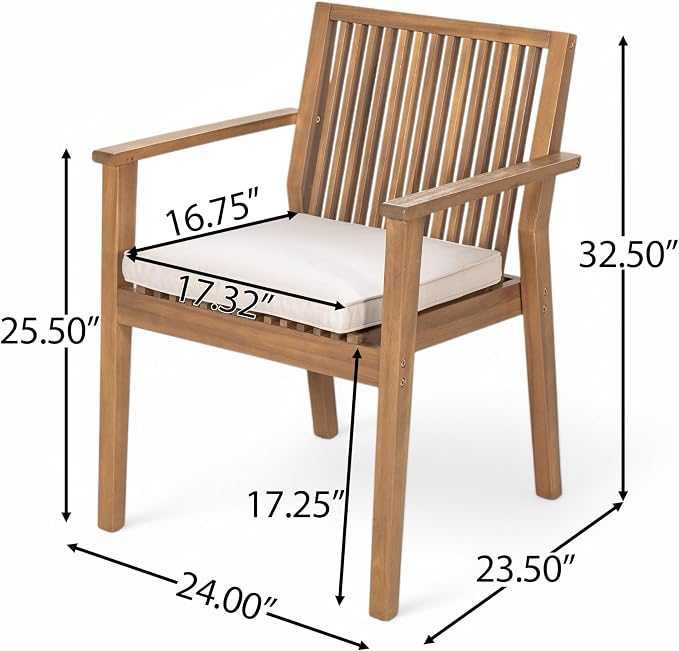Merax 5 Piece Patio Furniture Set, Acacia Wood Outdoor Dining Set with 1 Table & 4 Heavy-Duty Cushioned Chairs for Porch, Backyard, Garden, Poolside, Indoors, Easy Assembly, Brown
