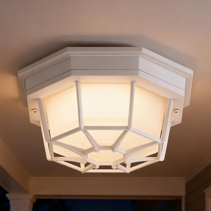 2 Pack 8.5” Octagonal LED Flush Mount Ceiling Light 2700K 3000K 3500K 4000K 5000K White Hallway Lights Exterior Dome Light for House White LED Ceiling Lamp,Aluminum Alloy,Glass,14W,120V,750lm-1000Lm