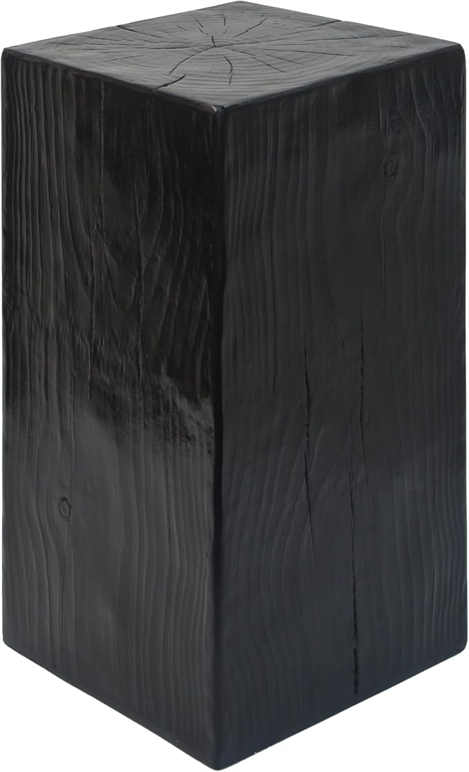 Patio End Table, Square Column, Black, Weather-Resistant