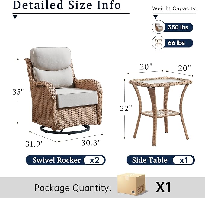 6 Piece Wicker Patio Furniture Set with Swivel Rocker Chairs Set of 4 Yellow