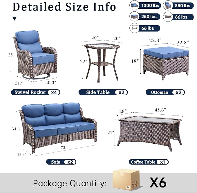 Luxury 6" Thick Cushion 11 Pieces Wicker Patio Furniture Set with High Back Swivel Rocker Chairs of 4, Outdoor Conversation Set with Patio Couch for Deck Porch Yard and Poolside