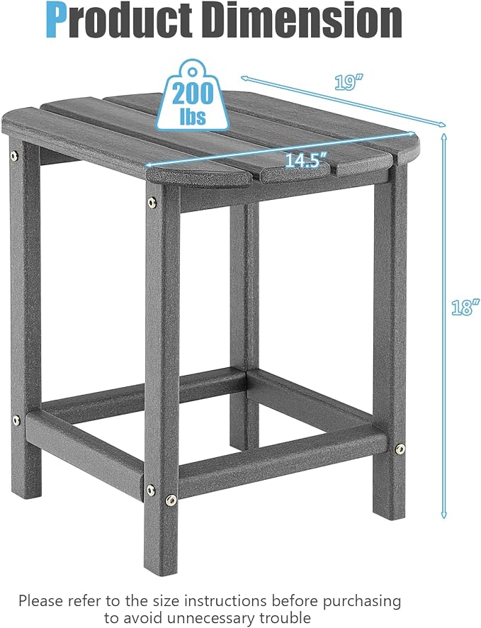 Giantex Side Table Outdoor Small Patio Table 18” Adirondack Table, Weather Resistant End Tables, Outside Square Tea Table for Patio, Backyard, Poolside, Garden, Balcony (1, Gray)
