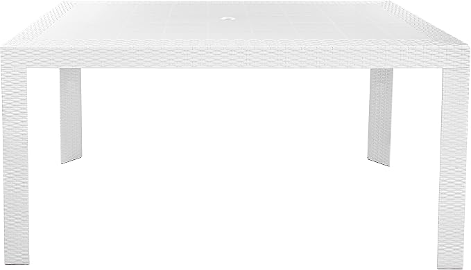 LeisureMod Mace Modern Weave Design Outdoor Patio Rectangle Dining Table (White)