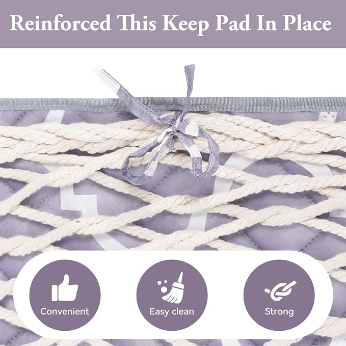 Double Hammock Pad and Pillow Set,78" x 55"Polyester Quilted Hammock Pad, Enhanced Comfort for Rope Outdoor Patio, Garden, Beach Hammocks, Grey