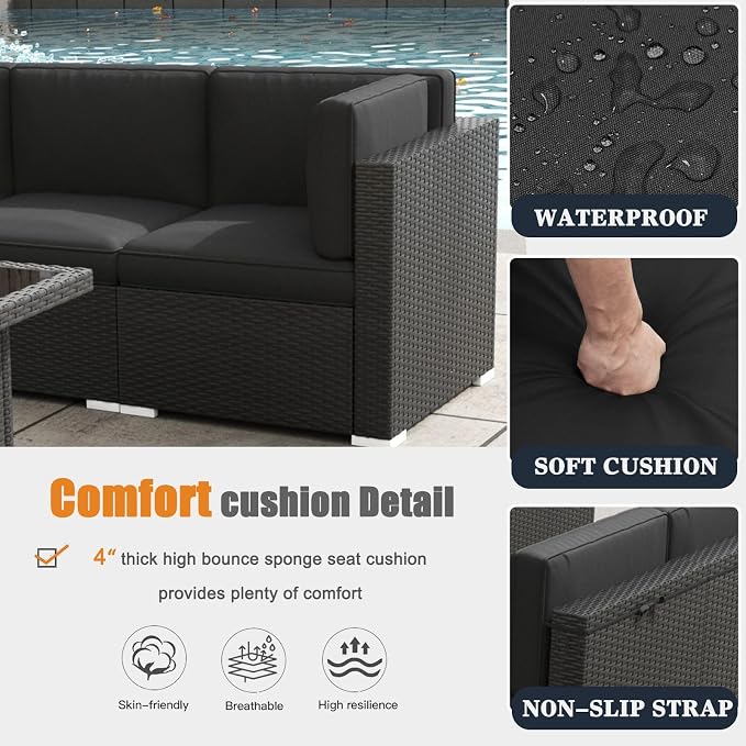 Patio Furniture Set with Fire Pit Table, 8 Pieces Outdoor All-Weather Wicker Conversation Sectional Chair Sofa Set