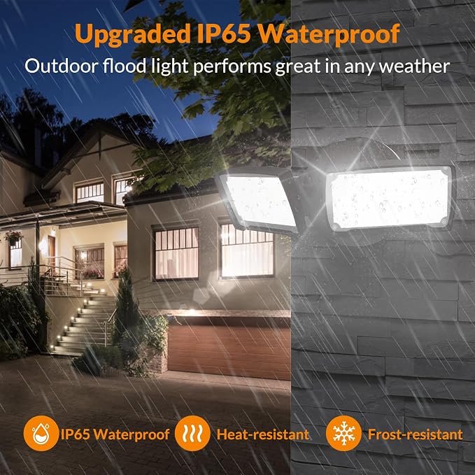 LEPOWER 28W Flood Lights Outdoor - 3000LM Brightness LED Security Lights | Switch Controlled Wall Mount Exterior Flood Light with 2 Heads, 5500K, IP65 Waterproof for Garage, Yard, Porch, Garden, Balck