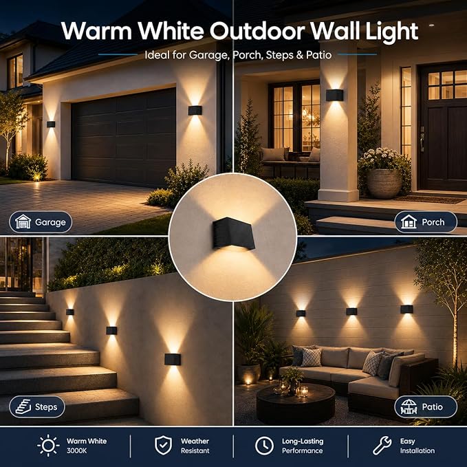 Solar Wall Lights Outdoor, Warm White, 1 Pack | IP65 Waterproof Up and Down Wall Lighting, Solar Outdoor Light Decorative for Porch, Garage, Doorway, Patio, Fence