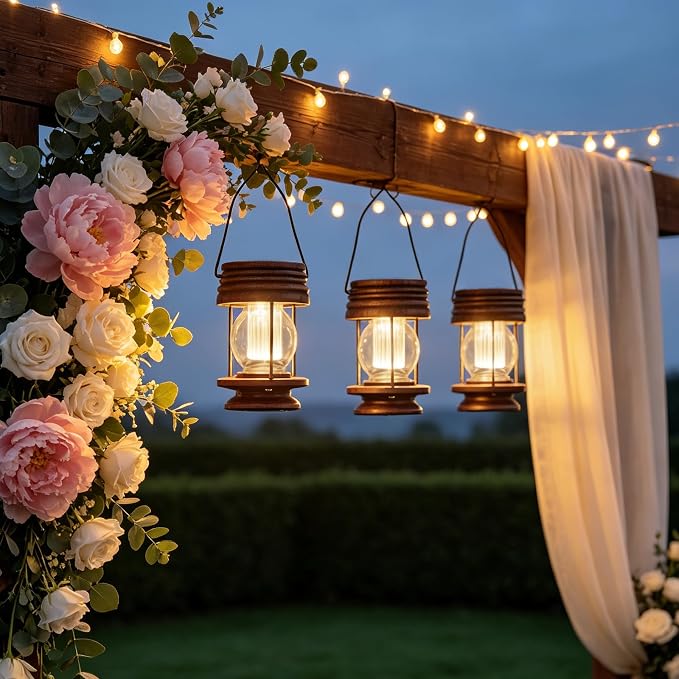 Solar Lanterns Outdoor Patio Decor, 2 Pack Hanging Solar Lights Waterproof, Retro Decorative Table Lamps with Warm Glow for Porch, Yard, Garden, Pathway & Backyard Decoration