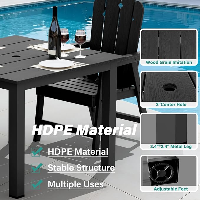5 Piece Outdoor Dining Set for 4, Patio Table and Chairs Set, Black | 4 person HDPE outdoor dining set,high back 304 stainless steel, weather resistant up to 10 years, low maintenance patio set