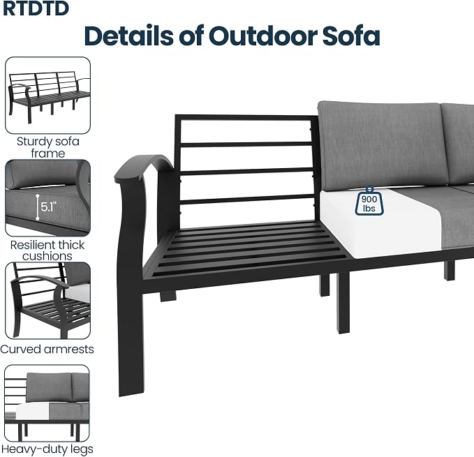 Aluminum Outdoor Patio Furniture Set,6 Pieces 5 Seats Patio Conversation Sets with 45" Propane Fire Pit Table,Metal Furniture Set with 2 Swivel Rocking Chairs & 2 Ottomans,Grey
