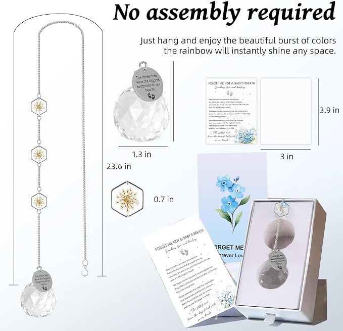 Miscarriage Memorial Suncatcher Gifts for Mothers Dad, Handmade Forget Me Not Baby's Breath Pressed Flower Miscarriage Ornament, Bereavement Remembrance Gift for Loss of Baby (Yellow White)