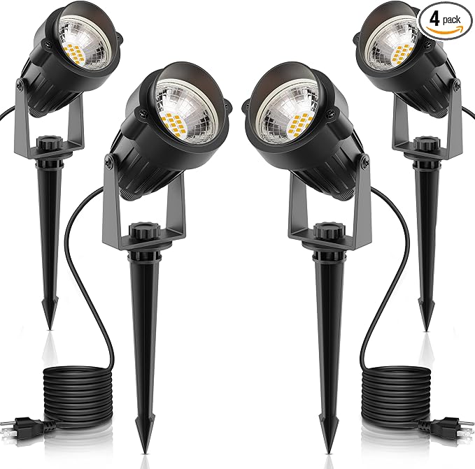 L LOHAS LED 5W Landscape Lighting Outdoor Spotlight 3000K 4 Pack | Waterproof Outdoor Flood Light with Dusk to Dawn Sensor, Plug in Landscape Lighting for Yard, Garden, Pathway and Plants