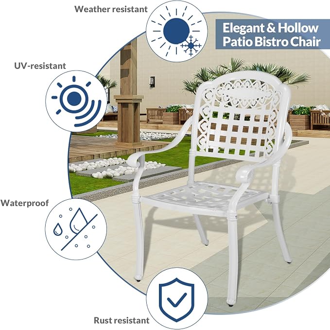 5-Piece Outdoor Patio Dining Set, All-Weather Cast Aluminum Furniture Conversation Set, Include 4 Chairs and a 38.5” Round Table with Umbrella Hole for Balcony, Lawn, Garden