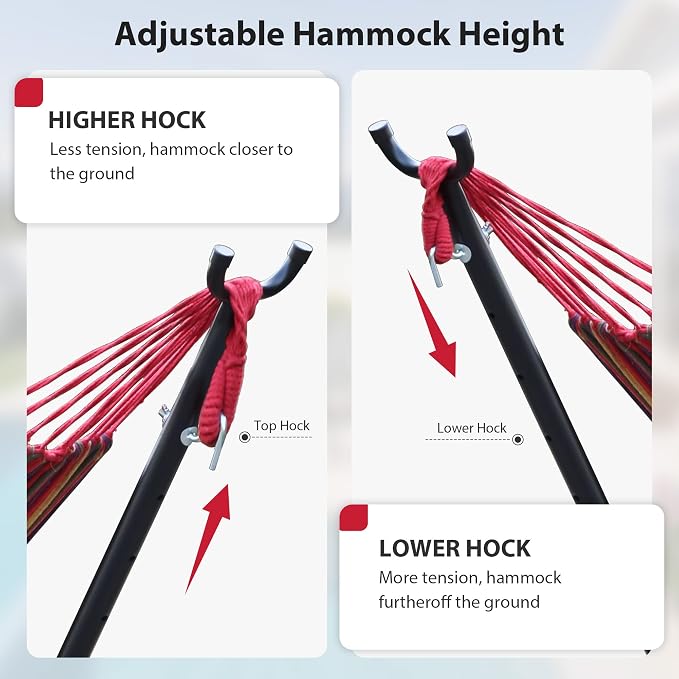 Camping Hammock with Stand - Heavy Duty 400lb Portable Outdoor Double Hammock Set with Carry Bag, Space Saving No Trees Needed 2 Person Hammock for Backyard, Beach, Deck (Red)