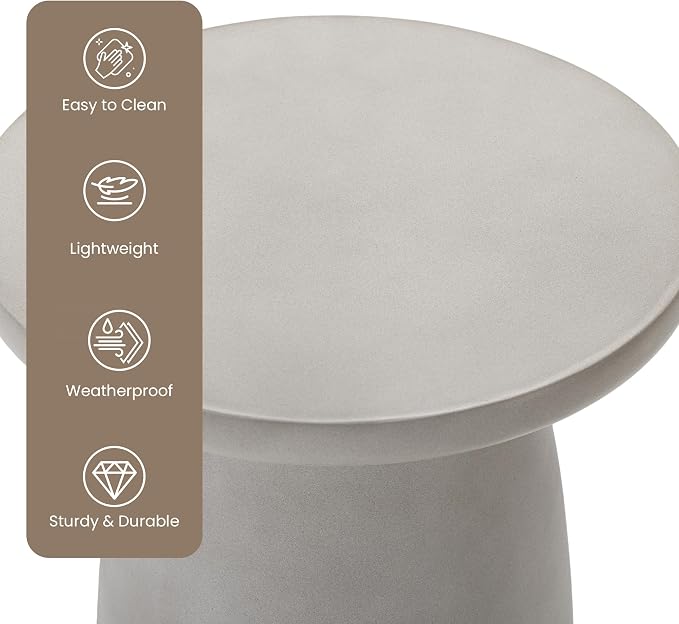 HOMPUS Outdoor Side Table, Concrete Side Table Faux Stone Hourglass Shaped, Patio Round Accent Table, Lightweight MgO Circular Coffee Table Garden Tool for Home Decor, Porch and Deck, Grey