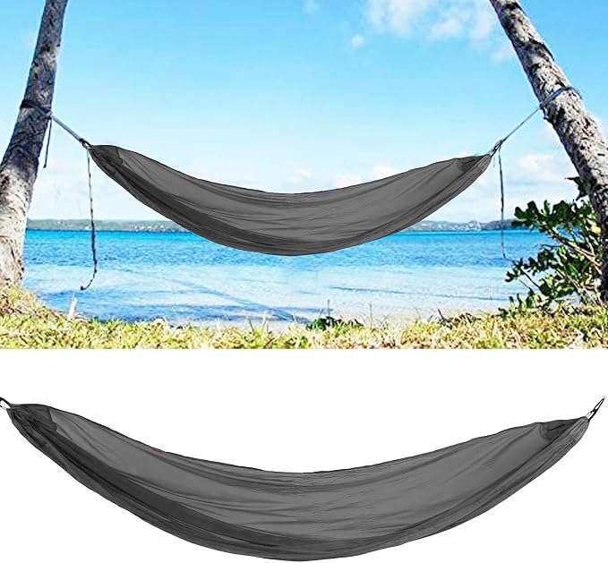 Portable Parachute Camping Hammock, Lightweight Outdoor Hammock with Aluminum Snap Hooks and Storage Bag, Compact Foldable Hammock for Hiking Travel Picnics (Gray)