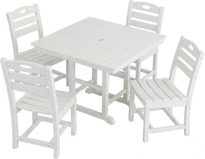 5-Pcs Outdoor Patio Dining Table Set of 5, Outdoor Patio Square 37.8'' Dining Table Set for Lawn Garden Backyard, HDPE Material & 1.7'' Umbrella Hole (Armless Chair, White)