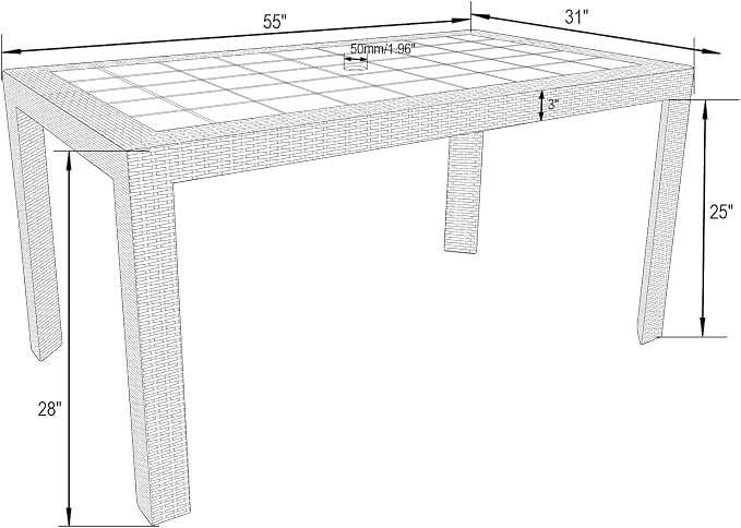 LeisureMod Mace Modern Weave Design Outdoor Patio Rectangle Dining Table (Brown)