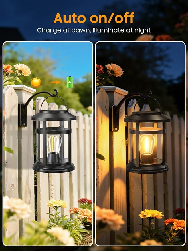 Solar Lantern Outdoor Waterproof, 6 Pack Bright Hanging Solar Lights for Outside Decorative, Upgraded Solar Powered Lanterns LED Lighting for Garden Patio Porch Decor Gifts