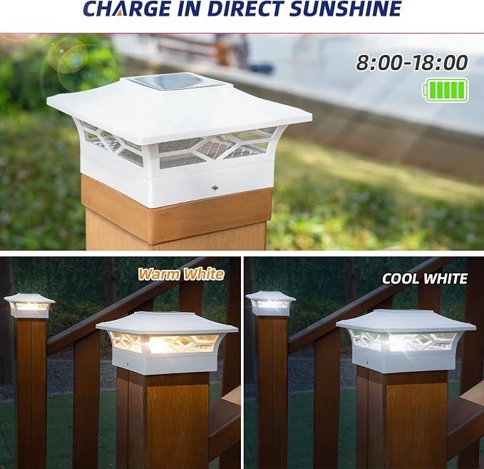 APONUO Solar Post Cap Lights,6 Pack 2-Modes Bright 4x4 Post Solar Lights Auto On Off,Outdoor Waterproof Garden Patio Fence Deck Patio Decor for Fence Deck Post Caps 4x4 6x6 Wood,4x4 Vinyl
