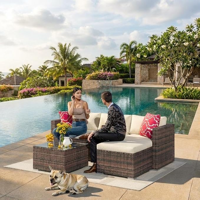 Litake 5 Piece Patio Furniture Sets, Modular Sectional Sofa Set, All-Weather PE Rattan Wicker with Cushions, Conversation Furniture for Backyard, Poolside & Garden