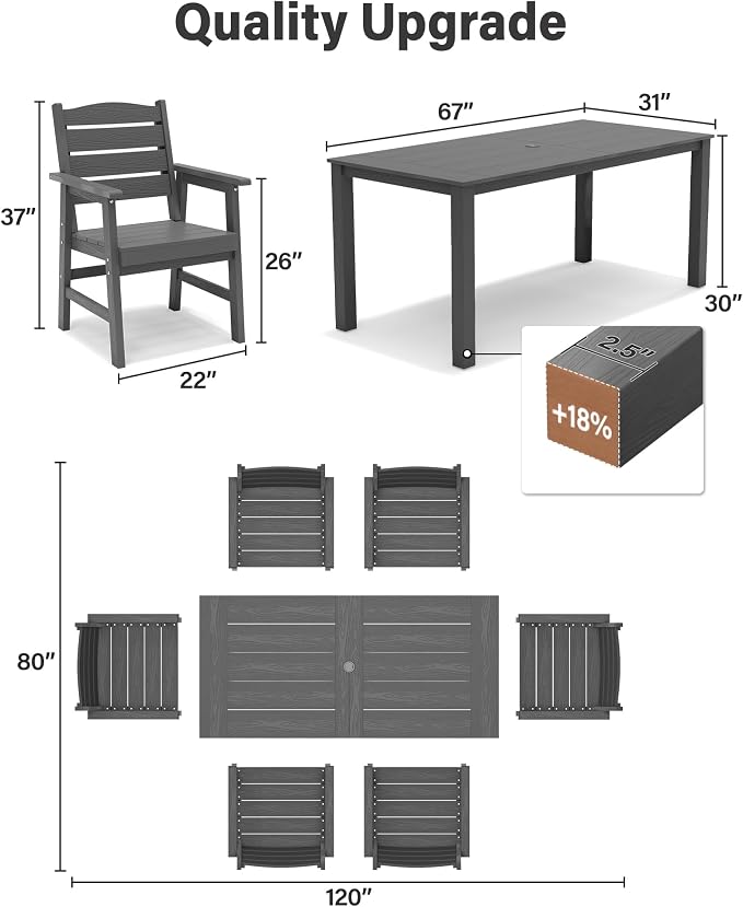 YEFU 10-Piece Patio Dining Sets: All-Weather Outdoor Table and Chairs Outside Furniture with Umbrella Hole & Aluminum Frame - HIPS Modern Patio Dining Set for 8 for Family Gatherings in Deck/Pool Grey