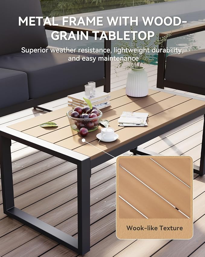 Aoxun 4 Piece Patio Furniture Set, Outdoor Patio Furniture with Thick Cushions, Modern Metal Outdoor Conversation Sets with Coffee Table for Porch, Balcony, Deck Dark Grey