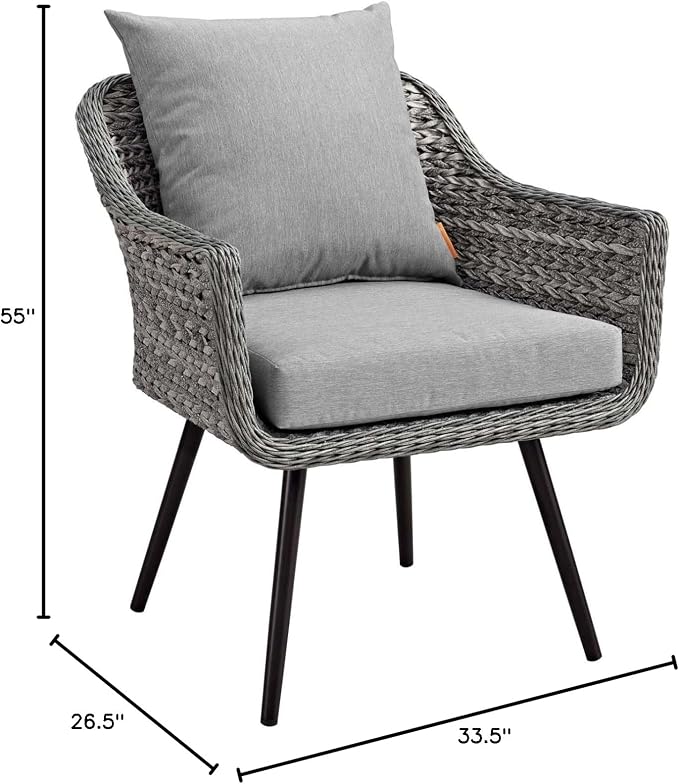Modway EEI-3176-GRY-GRY-SET Endeavor Armchair Outdoor Patio Wicker Rattan Set of 2, 2 Living Armchairs, Gray