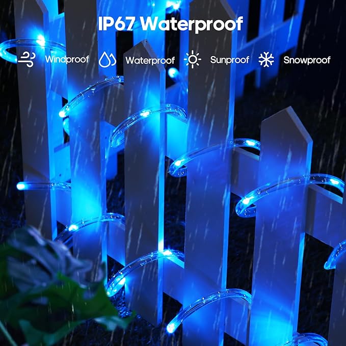 ICRGB Solar Pool Lights, 66FT 200LED 1800mAh Solar Rope Lights (Blue) | Type C & Solar, With Remote, Waterproof, Timing, 8 Modes, for Above Ground Pool Garden Patio Fence Walkway Christmas