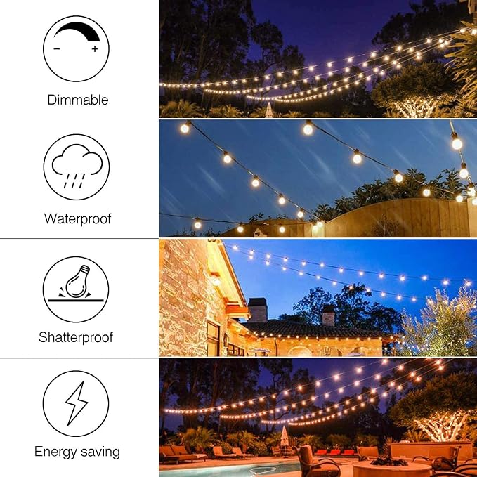 102FT Outdoor String Lights, Waterproof Patio Lights with 35 Shatterproof LED Bulb Hanging Light String, Black String Light Vintage Party Lights for Garden, Backyard, Porch, Cafe, Deck, Wedding
