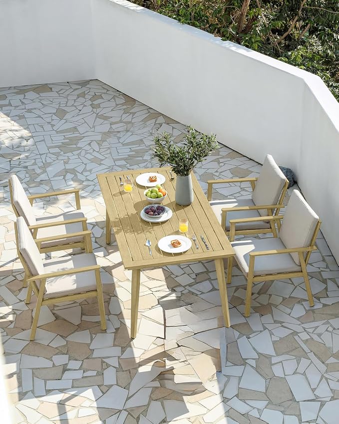 Never-Rust Outdoor Patio Dining Chairs, 4 Pieces Outdoor Aluminum Dining Chairs with Thickened Cushions, Patio Dining Furniture Chairs Set for Garden, Decks, Porch, Pool, Maple Wood