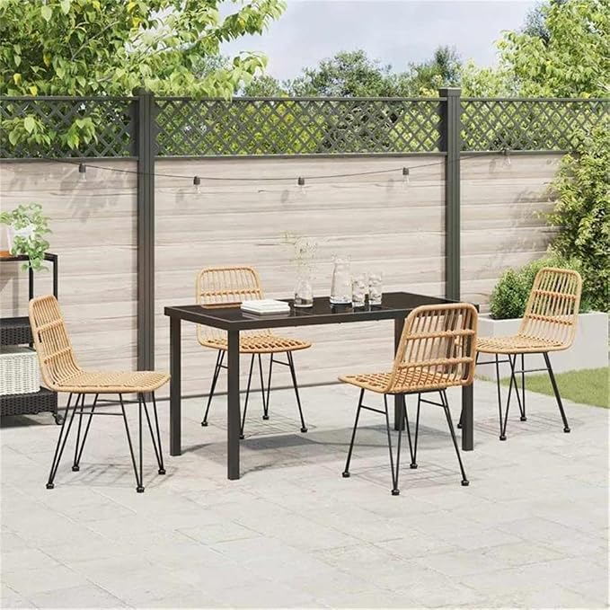Afuera Living 5 Piece Poly Rattan Garden Dining Set, Brown Finish, Powder-Coated Steel Frames, Weather-Resistant UV-Protected Materials, Rectangular Table, Seating for 4, Modern Patio or Garden