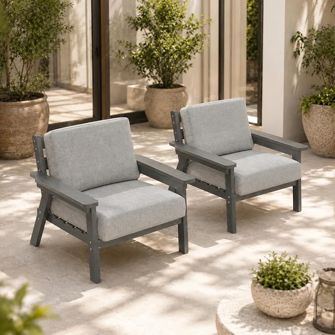 2 Piece HDPE Outdoor Furniture Set with Gray Cushions (Gray Frame) | All-Weather HDPE, Modular Design, Extra-Deep Seating, Thick Cushions, Ideal for Backyard, Deck & Porch